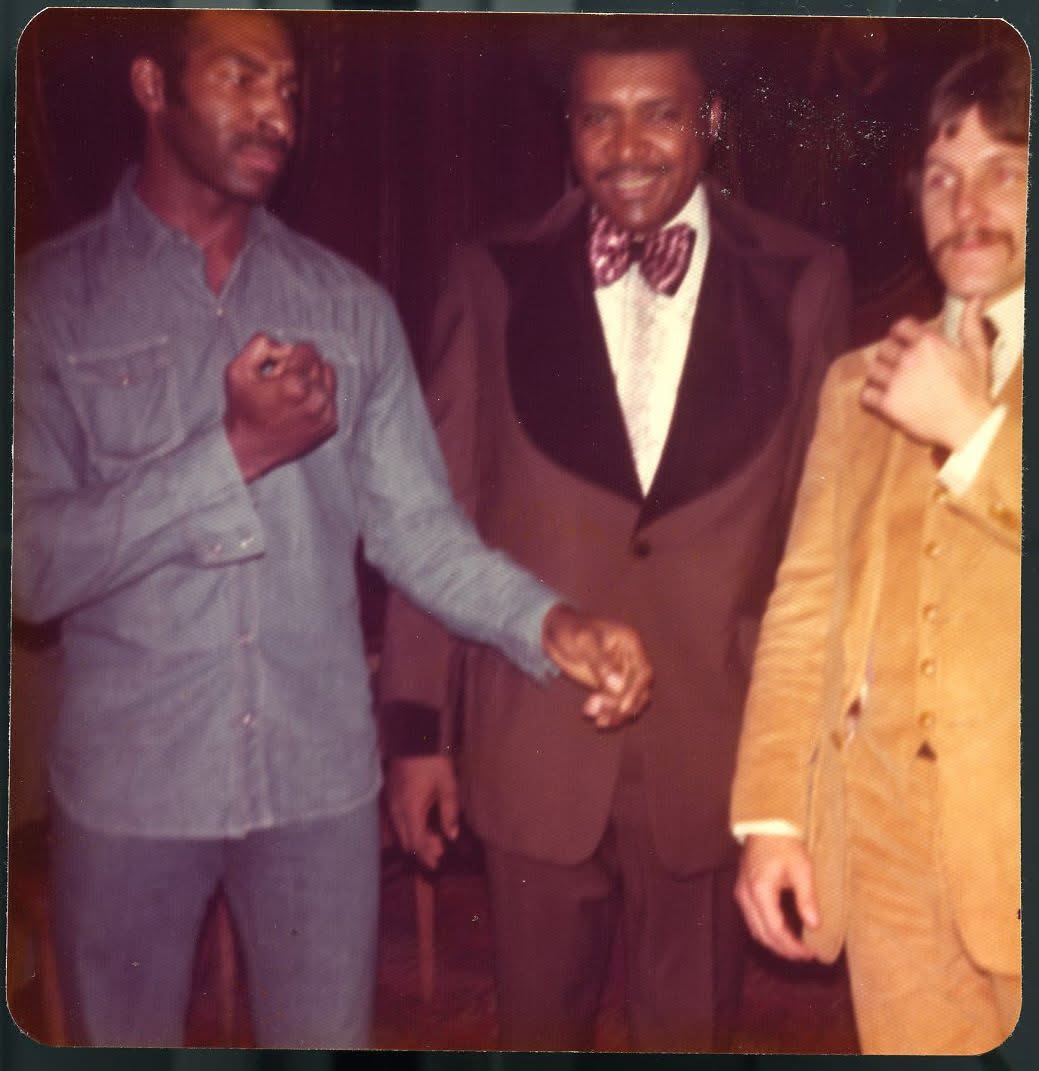 Karriem Allah, promoter Don King and Jeff Smith, from left, around their 1975 World Heavyweight Contact Karate Championship fight